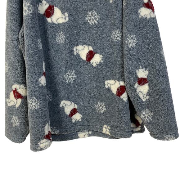 Winnie the Pooh XL Gray Fleece Pullover DISNEY CATALOG  Snowflakes Print 1/4 Zip - Picture 7 of 8
